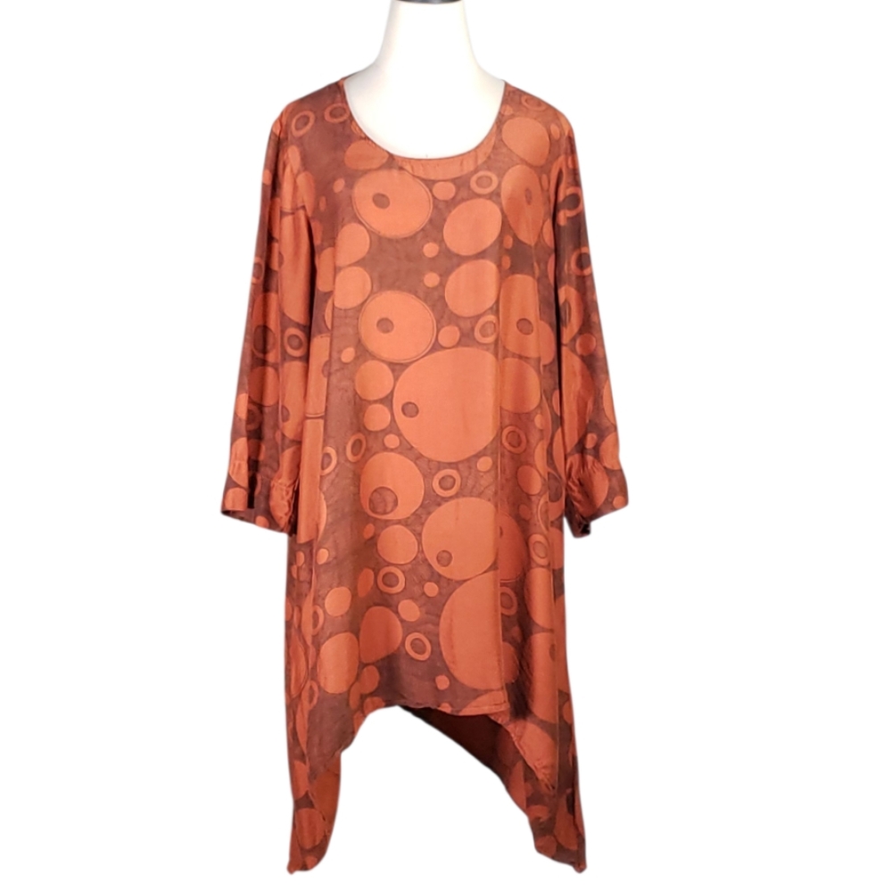 GrizasTunic Dress Artsy Silk Bamboo Boho Trapeeze Abstract Bubbles Light NWT L